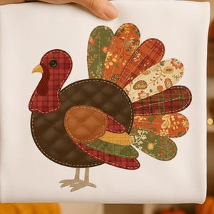 Patchwork Turkey PNG, Quilted Thanksgiving Sublimation Design, Retro Farmhouse Fall Clipart, Gobble Mama Graphic for DTF Shirt Transfers