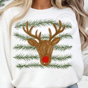 Reindeer Christmas PNG, Retro Trending Christmas png sublimation, Vintage Christmas Shirt Design Pod Dtf, Crayon Santa Hand Doodle Png