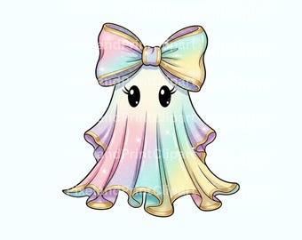 Pastel Coquette Ghost PNG, Rainbow Sparkle Halloween Clipart (Digital Download)