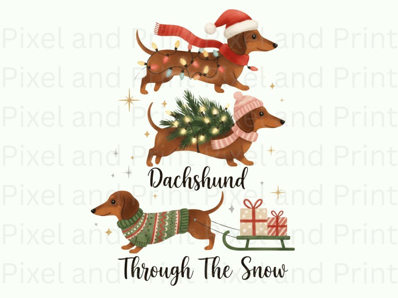 Dachshund Through the Snow PNG, Cute Christmas Wiener Dog Clipart ...