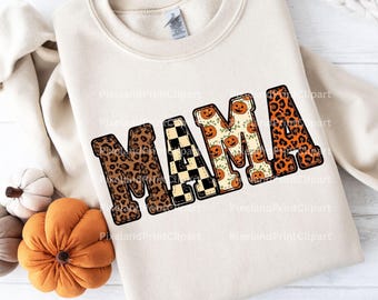 Fall Mama PNG, Leopard Pumpkin Checkered Letters (Pobieranie cyfrowe)