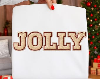JOLLY Chenille Patch PNG, świąteczne litery Varsity (pobieranie cyfrowe)