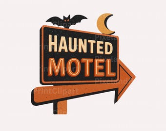 Retro Haunted Motel Sign PNG, Halloween Clipart (Digital Download)