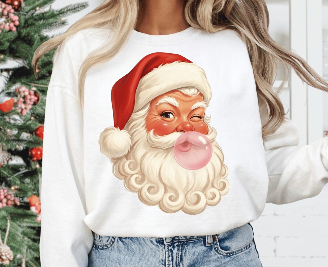 ヴィンテージサンタのバブルガムPNG、レトロなクリスマスサンタの頭の
