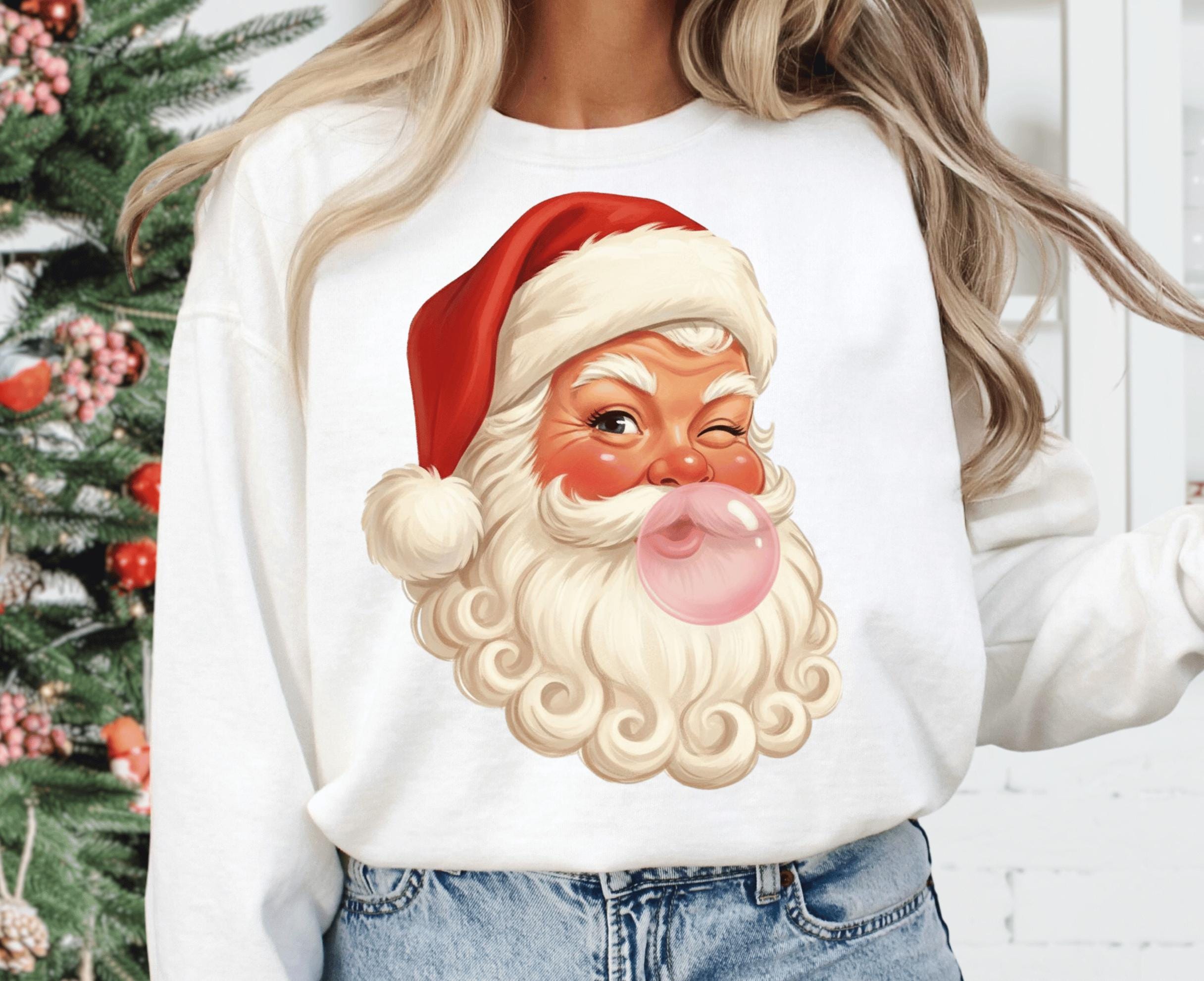 ヴィンテージサンタのバブルガムPNG、レトロなクリスマスサンタの頭の