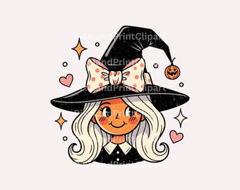 Coquette Witch PNG, Retro Halloween Clipart (Digital Download)