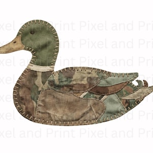 Faux sewn mallard duck patchwork illustration PNG