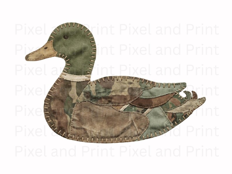 Faux sewn mallard duck patchwork illustration PNG