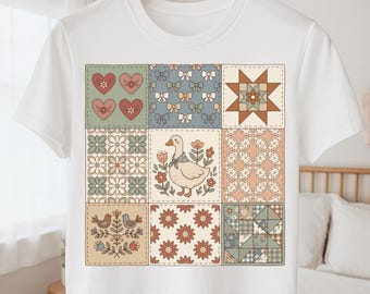 Vintage Goose PNG, Granny Core Quilt Design, Cottagecore Goose Graphic, Thrifted Decor 90s Folk Art
