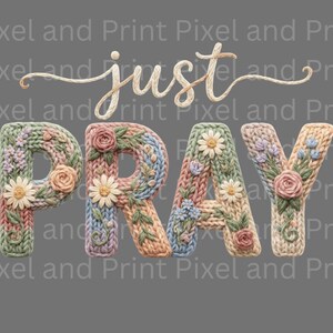 Boho cottagecore prayer graphic with embroidered style flowers