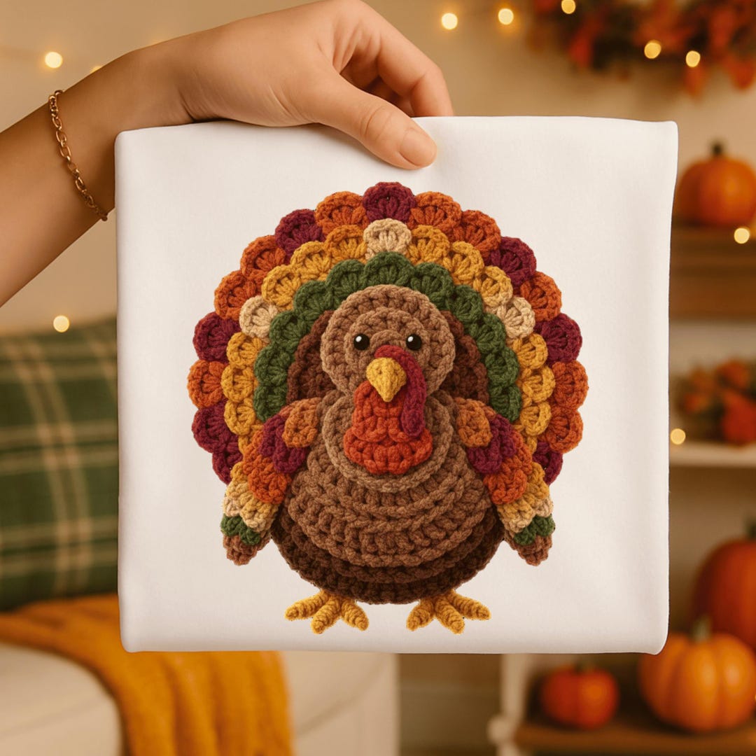Thanksgiving Turkey PNG, Faux Crochet Yarn Texture, Chunky Knit Fall ...
