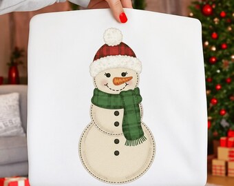 Quilted Christmas Snowman PNG, Faux Embroidery Design (Digital Download)