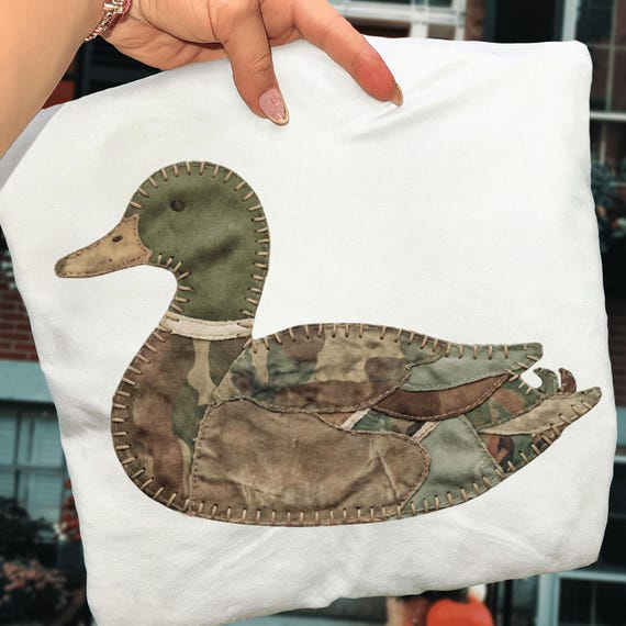 Mallard Duck Faux Patchwork PNG, Hunting Applique Style, Southern Vintage Design