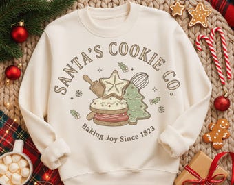 Santa's Cookie Co PNG, Vintage Bäckerei Weihnachtscliparts, Lebkuchen Cookie Design, Bauernhaus Urlaub Backsublimation, Gemütliche Weihnachten
