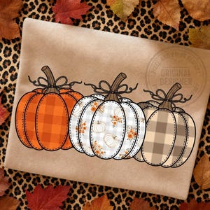 Plaid Pumpkin Trio PNG, Buffalo Check Autumn Shirt Design, Rustic Harvest Fall Sublimation Download, Vintage Thanksgiving POD DTF Transfer