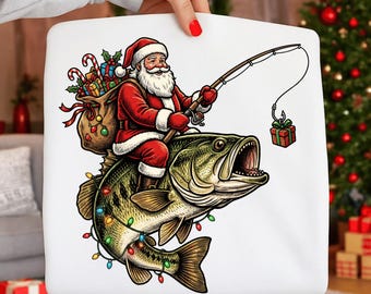 Funny Fishing Santa PNG, Bass Fisherman Christmas Design (Digital Download)