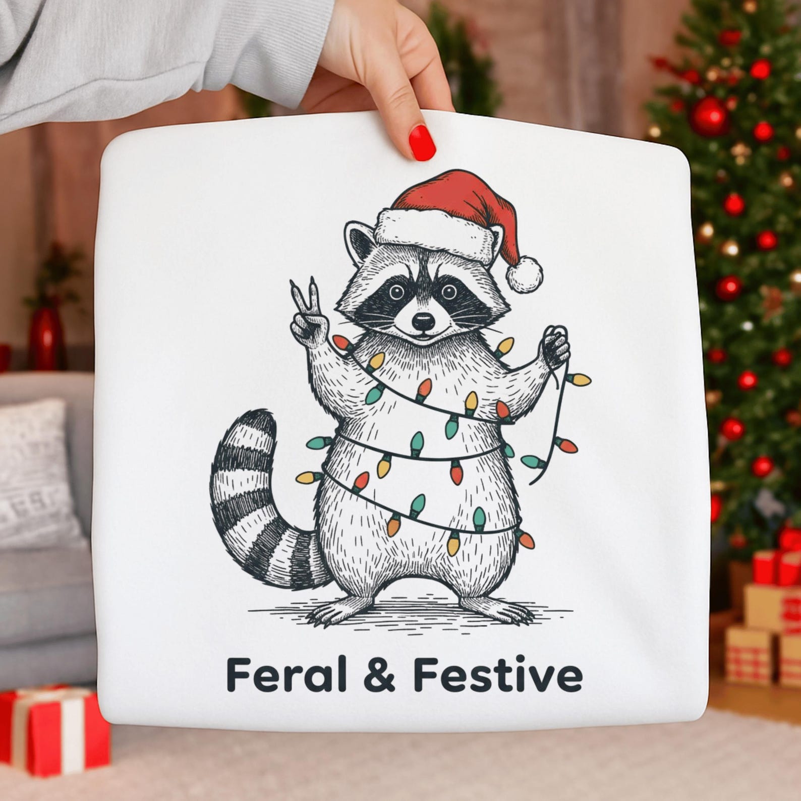 Feral and Festive Raccoon PNG, Funny Christmas Animal Clipart, Santa ...
