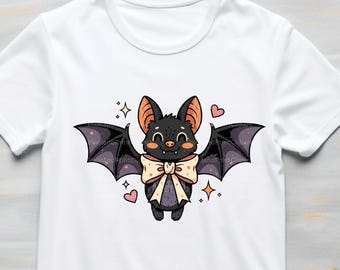 Retro Bat with Bow PNG, Coquette Halloween Clipart (Digital Download)