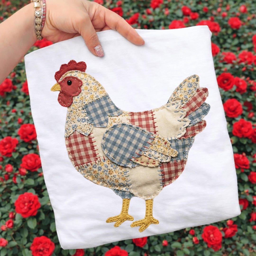 Patchwork Chicken PNG, Floral Retro Hen Design, Cottagecore Gingham ...