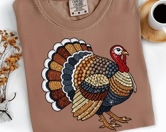 Rhinestone Turkey PNG, Beaded Look Thanksgiving Sublimation, Fall Shirt Design