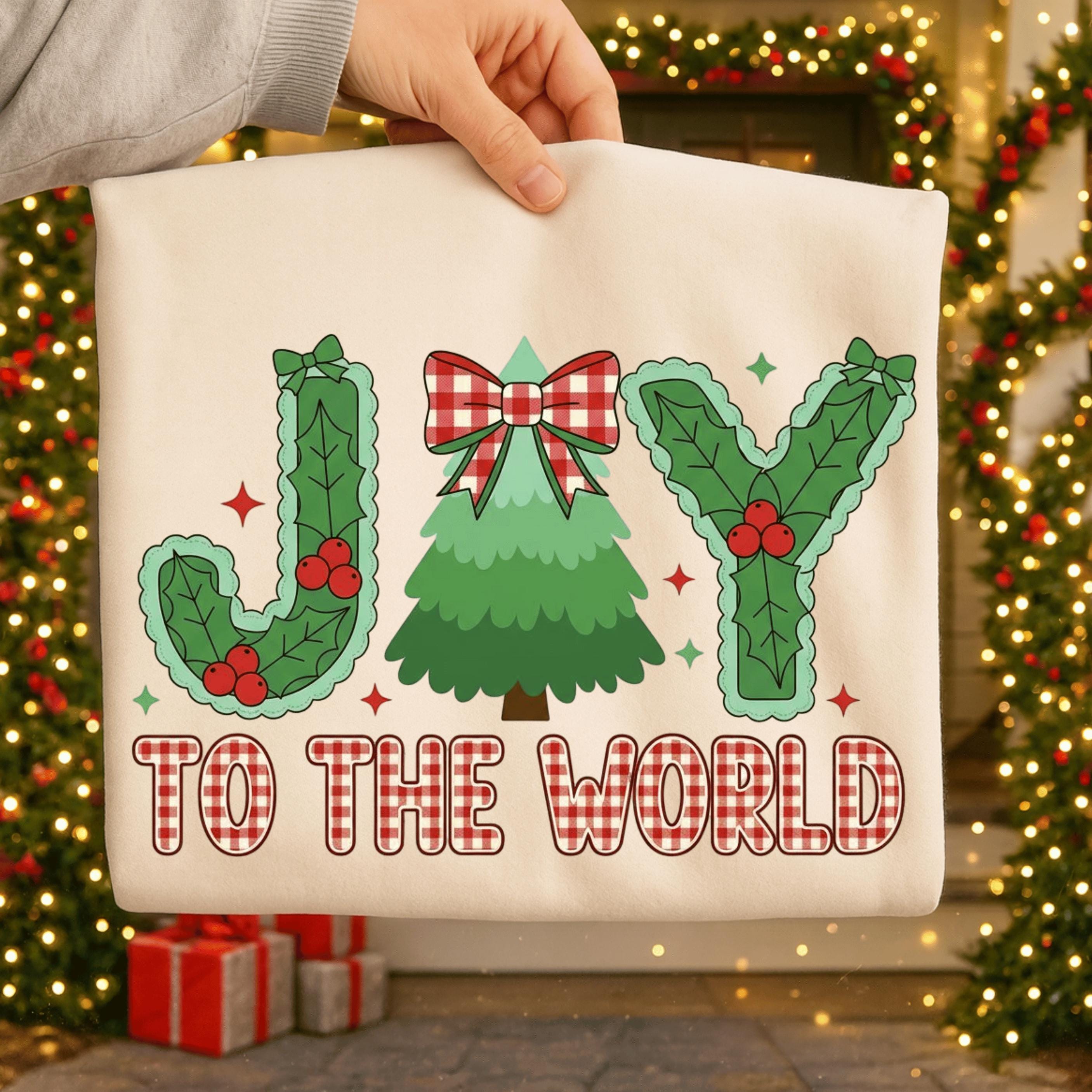 Joy to the World PNG, Holly JOY Letters With Plaid Bow Tree