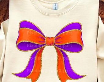 Halloween Bow PNG, Orange Purple Coquette Bow Clipart, Glitter Bow Sublimation Design, Cute Ribbon Bow PNG