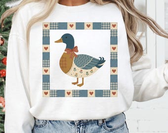 Mallard Duck Granny Square PNG, Vintage Folk Art Duck Quilt Design, Country Cottage Duck Sublimation, Grandma Style Farm PNG