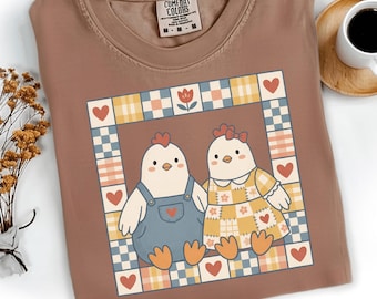 Thrifted Chickens PNG, Vintage Grandma Chicken Digital Download, Cottagecore Folk Art Chicken PNG, Cozy Retro Farm Shirt