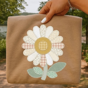 Patchwork Daisy PNG — Cottagecore Farmhouse Spring Sublimation, Grandmacore DTF Transfer