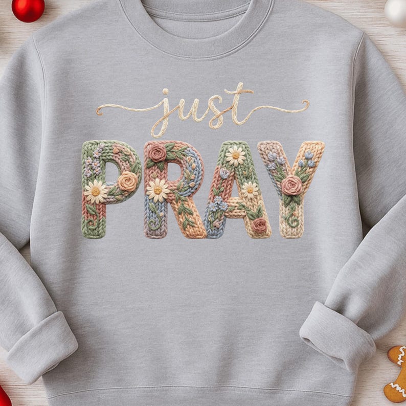 Christian floral knitted text PNG for faith shirts and gifts