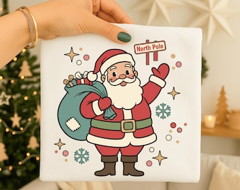 Vintage Waving Santa PNG, Retro Christmas Clipart (Digital Download)