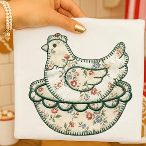 Hen in Basket PNG, Vintage Farmhouse Chicken Illustration, Granny Cottagecore Design