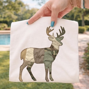 Deer Faux Patchwork PNG, Hunting Applique Style, Southern Vintage Design