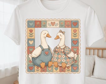 Sparsame Gänse PNG, Vintage Oma Gänse Digitaler Download, Cottagecore Volkskunst Gans PNG, gemütliches Retro Tier Shirt Design