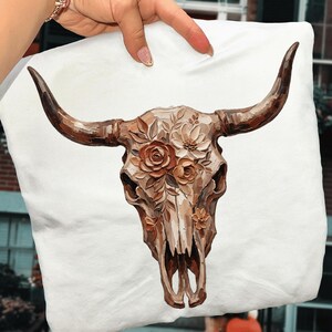 Floral Cow Skull PNG, Western Brushstroke Longhorn Design, Desert Cowgirl Sublimation Graphic