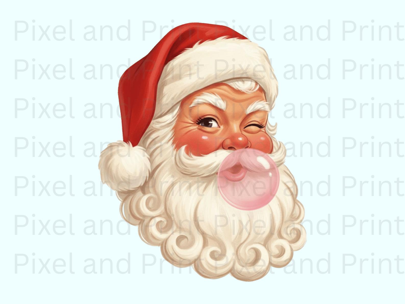 ヴィンテージサンタのバブルガムPNG、レトロなクリスマスサンタの頭の