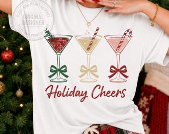 Christmas Cocktail Trio PNG, Holiday Drink Shirt Design, Festive Girls Night Sublimation Download, Funny Christmas Party DTF Transfer