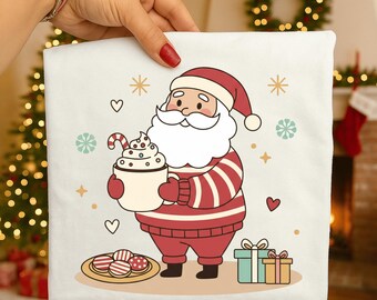 Retro-Weihnachtsmann-Kakao-PNG, Vintage-Weihnachts-Clipart