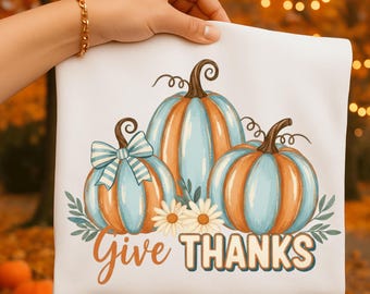 Give Thanks Pumpkin PNG, ręcznie malowany jesienny klipart (pobieranie cyfrowe)