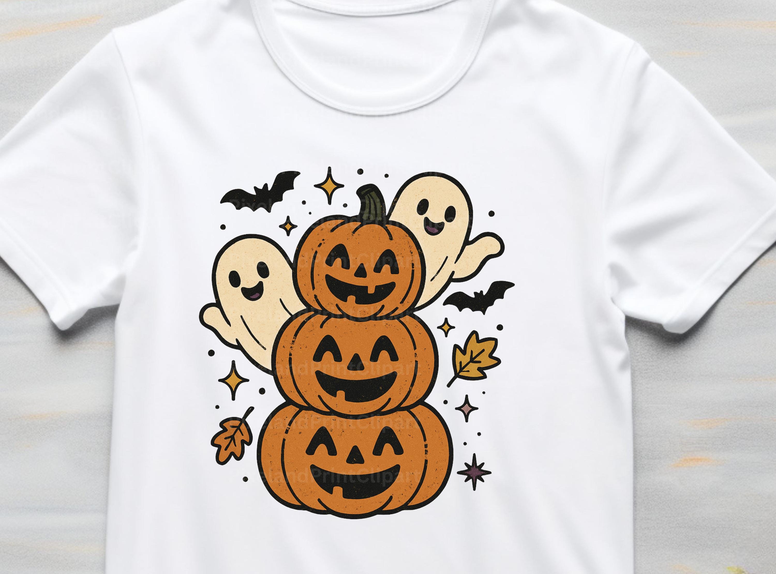 Cute Ghost Pumpkin Stack PNG, Retro Halloween Jack O Lantern Clipart ...