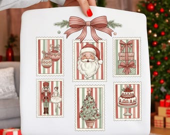 Vintage Christmas Stamps PNG, Hand-Drawn Holiday Collage (Digital Download)