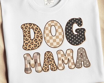 Mamá perruna PNG, diseño de camiseta de mamá leopardo, mamá a cuadros PNG, amante de los perros retro PNG, sublimación de camiseta de mamá neutra