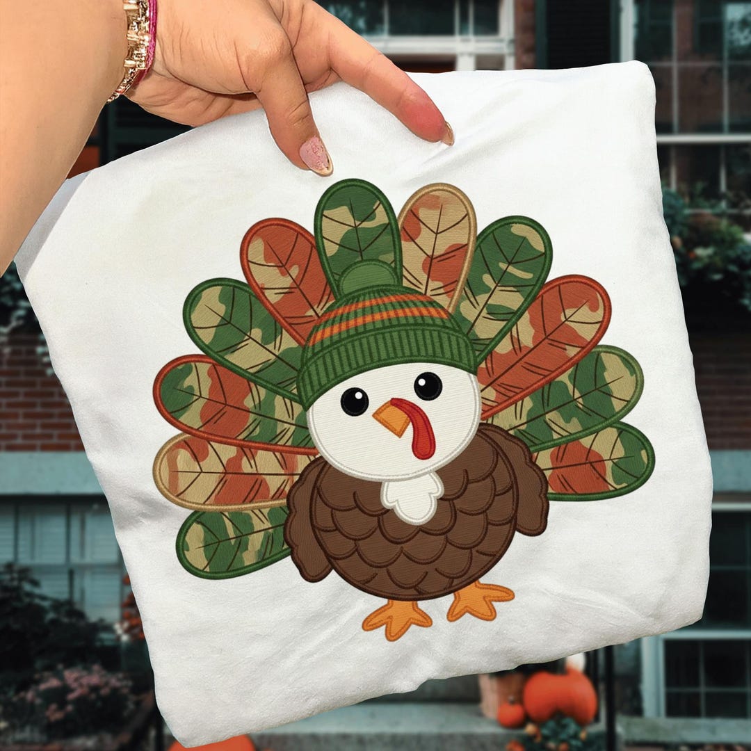 Camo Turkey PNG, Embroidered-look Thanksgiving Turkey With Beanie ...