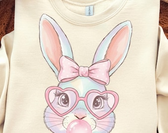 Easter Bunny PNG, Bubblegum Clipart, Heart Glasses (Digital Download)