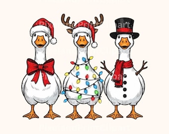 Christmas Geese PNG, Funny Holiday Goose Sublimation, Santa Hat Reindeer Snowman Farmhouse Winter Shirt Design