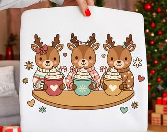 Reindeer Cocoa Party PNG, Retro Christmas Clipart (Digital Download)