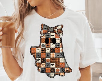 Patchwork Spöke PNG, Quilt Rosett Spöke Sublimering, Rutig Halloween Skjorta Design