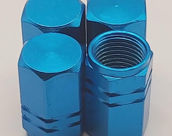 Sky Blue Aluminum Alloy Tire Valve Stem Caps, Set of 8