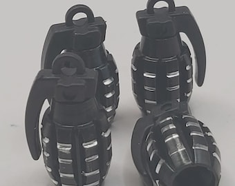 Black Grenade Tire Valve Stem Caps, Anodized Aluminum, Set of 4