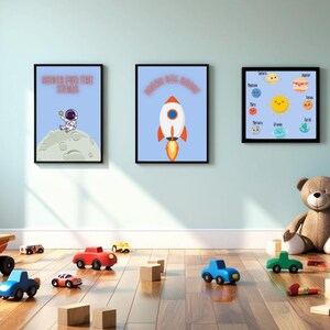 Juego de 3 piezas del espacio exterior, decoración divertida para la habitación de los niños, arte para el aula, dormitorio infantil, decoración de la guardería, cohete, astronauta